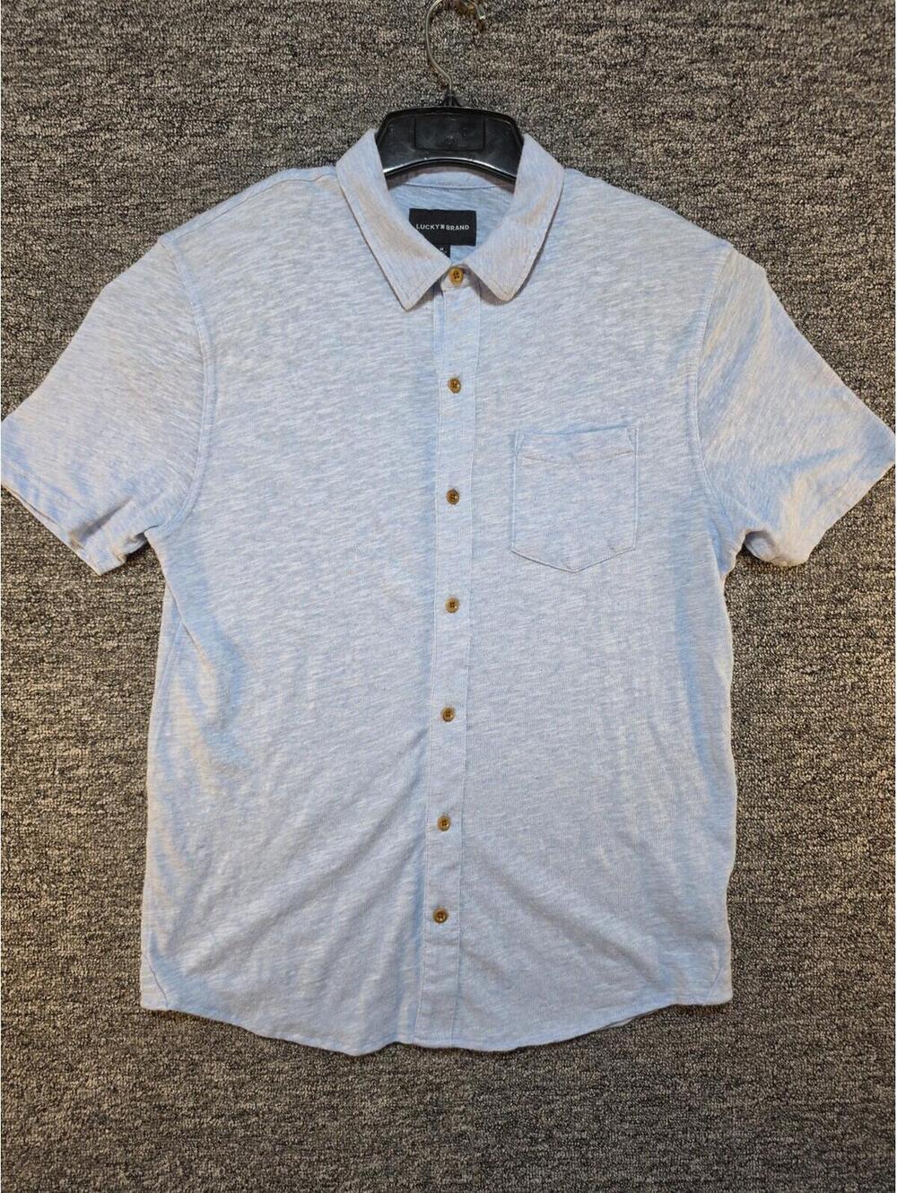 Lucky Brand Men's M Blue Solid Jersey SS Point Collar Button-Up Shirt